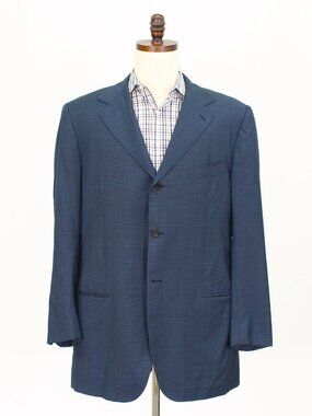 Borrelli 44R Navy Blazer Sport Coat Jacket 3-Button Check Y493